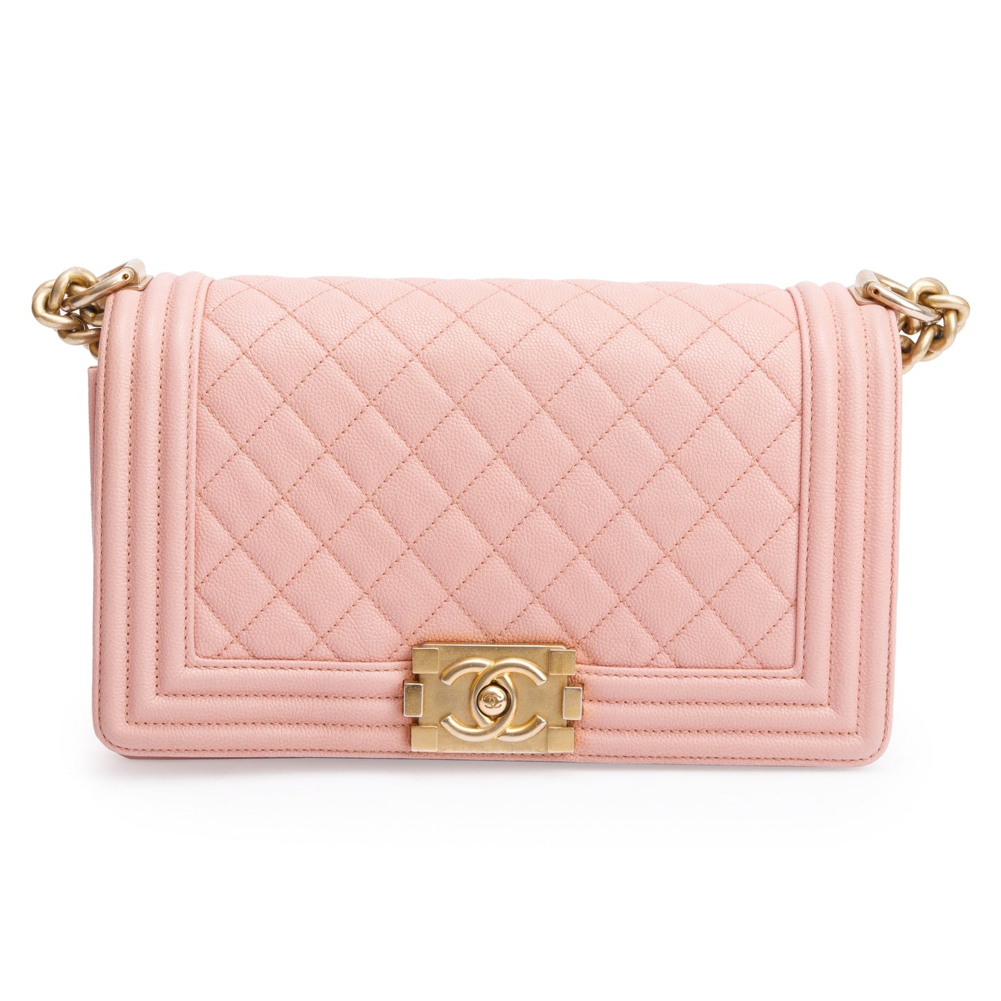 Chanel Quilted Caviar Boy Leather Pink Travel Bag