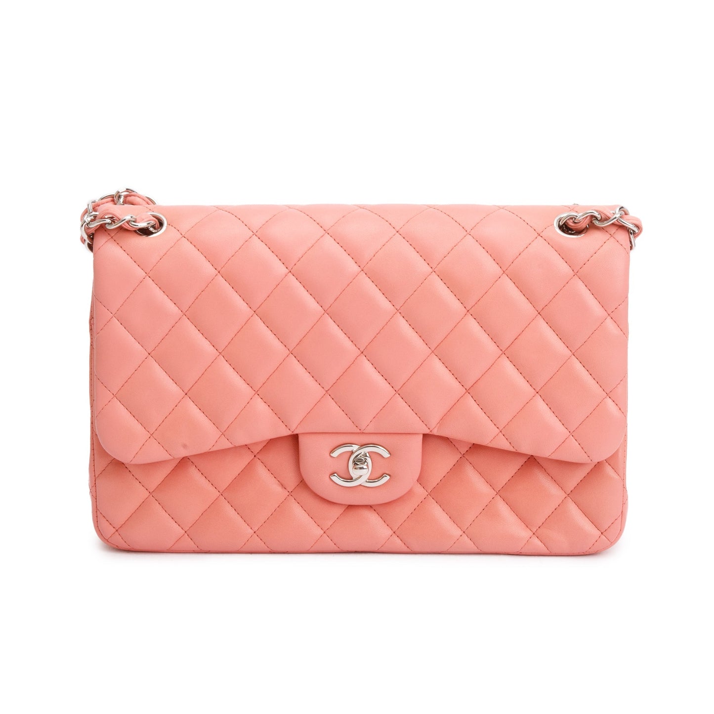 Chanel Quilted Classic Jumbo Double Flap Leather Lambskin Pink Travel Bag