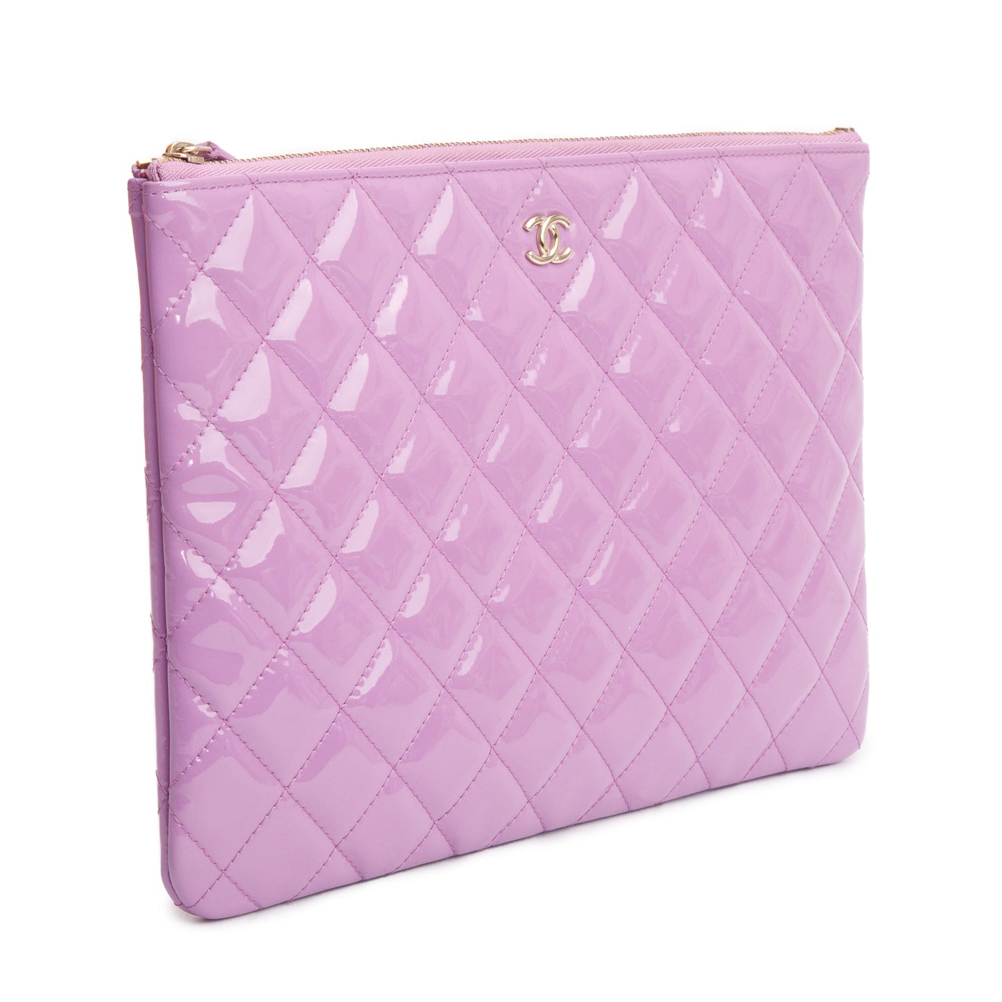 Chanel Purple Quilted Patent O Leather Travel Bag