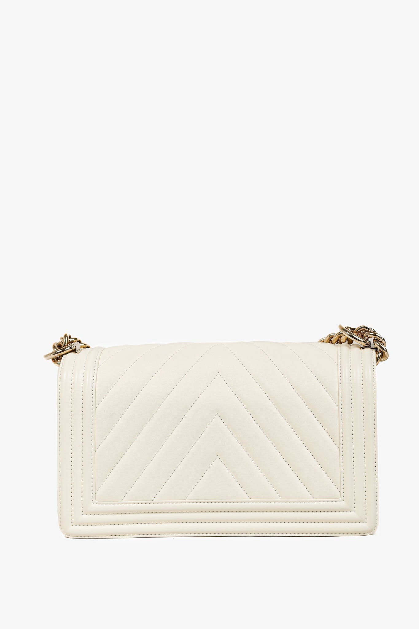 Chanel Medium Boy Creme Chevron Lambskin Flap Shoulder Bag