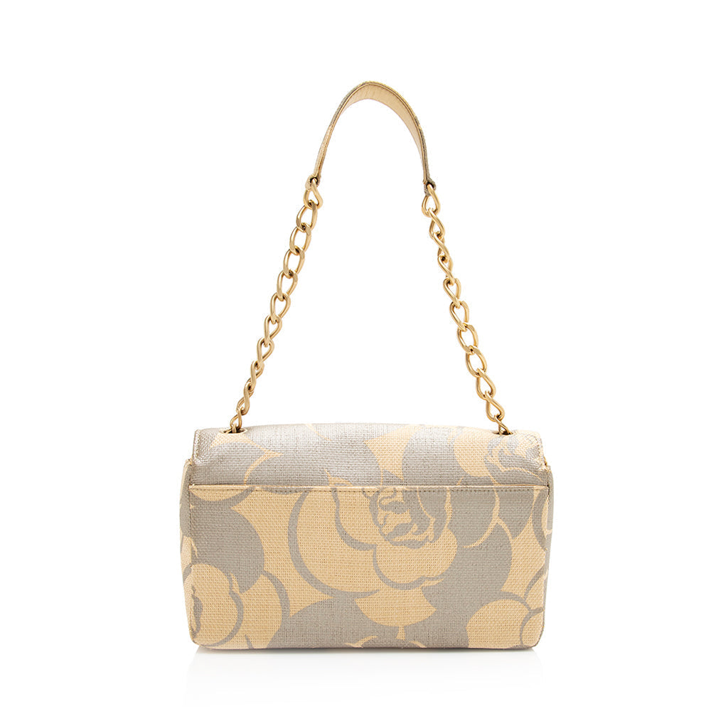 Chanel Raffia Camellia Single Flap SHF Shoulder Bag