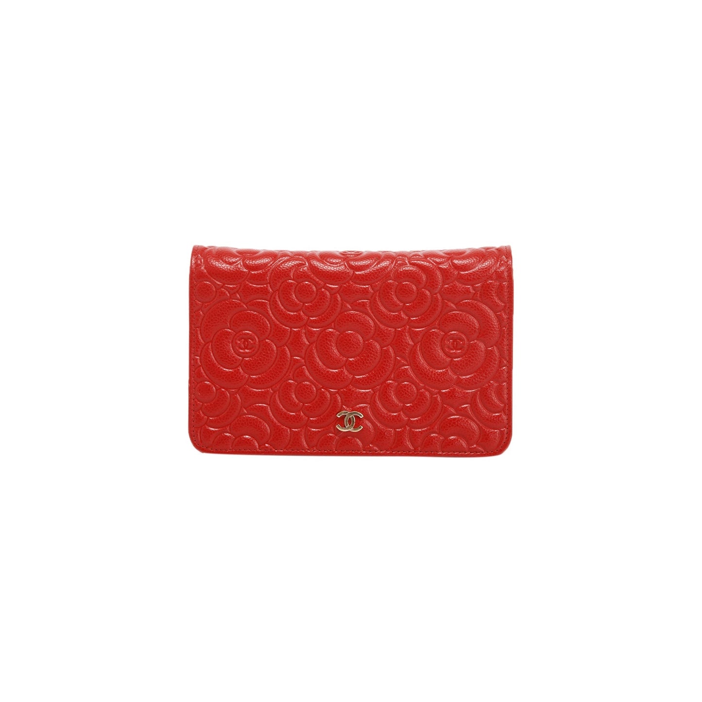 Chanel Caviar Camelia on Red Wallet Case