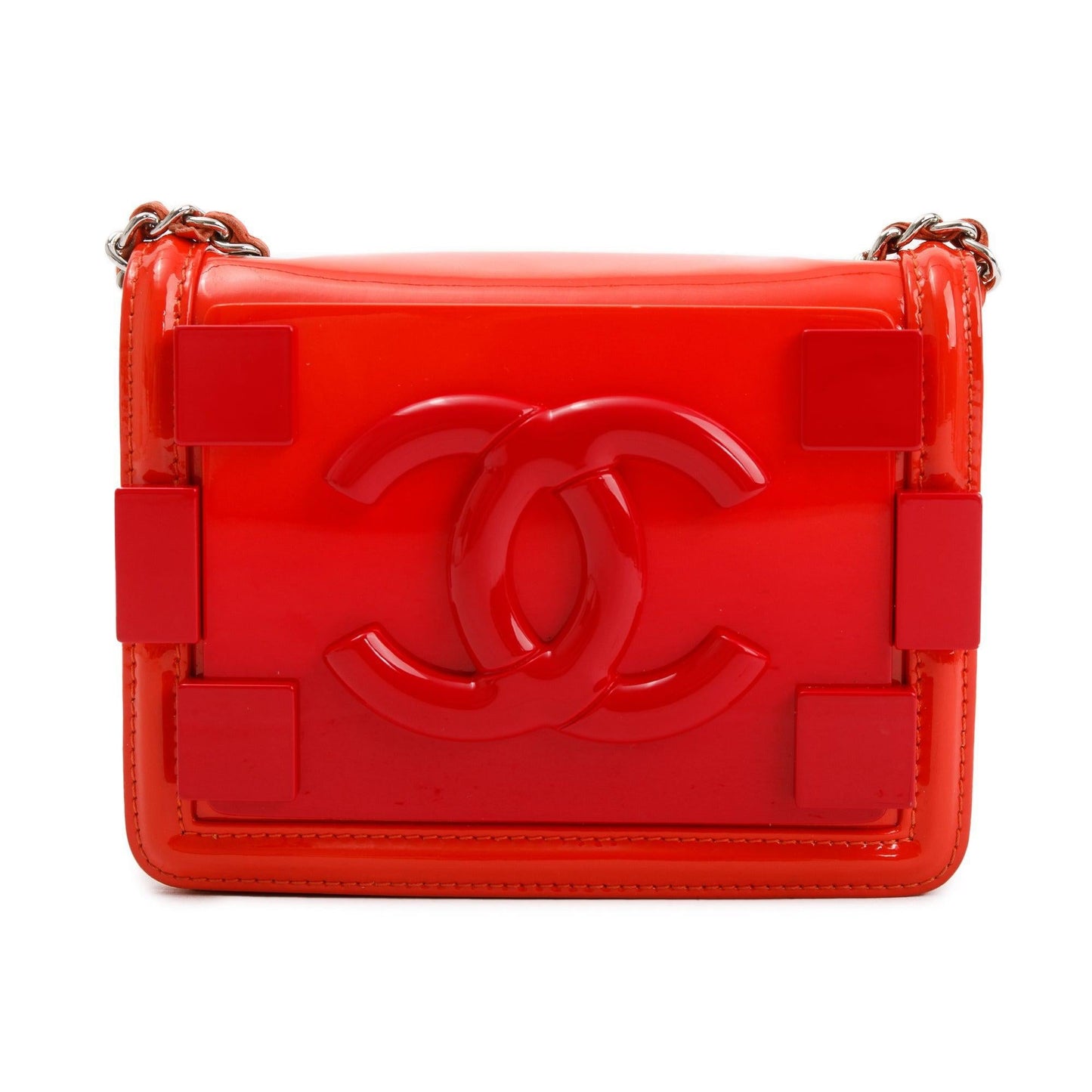 Chanel Plexiglass Patent Boy Brick Flap Leather Red Travel Bag