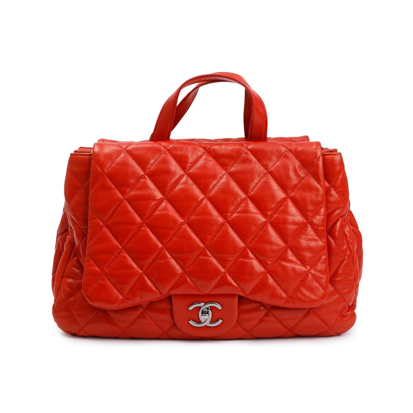 Chanel Quilted 3 Maxi Flap Leather Lambskin Red Travel Bag
