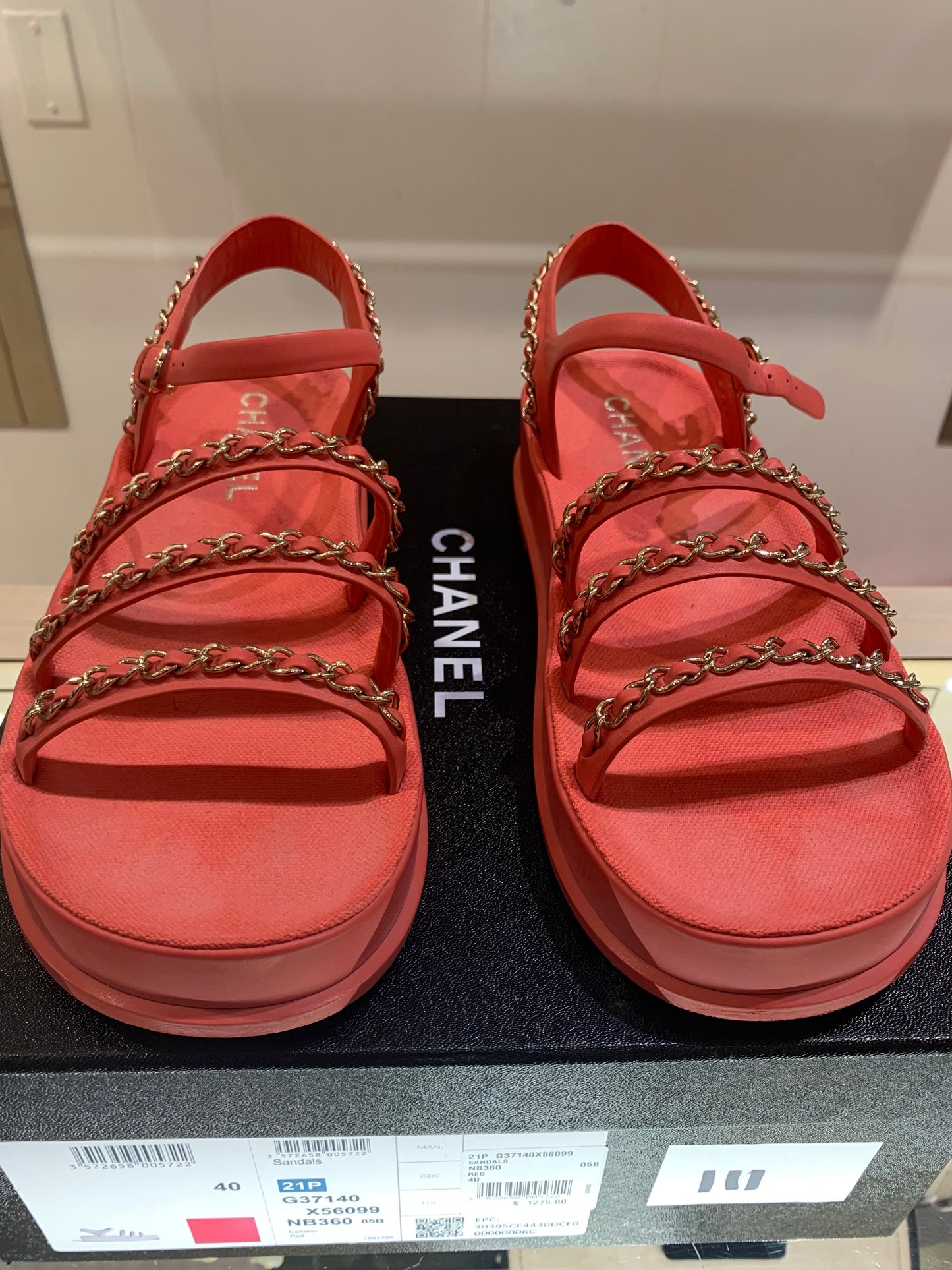 Chanel Leather Sandals Red for Women