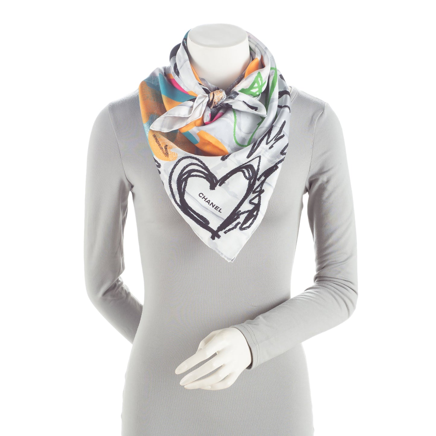 Chanel Silk Make Fashion Not War Graffiti Scarf