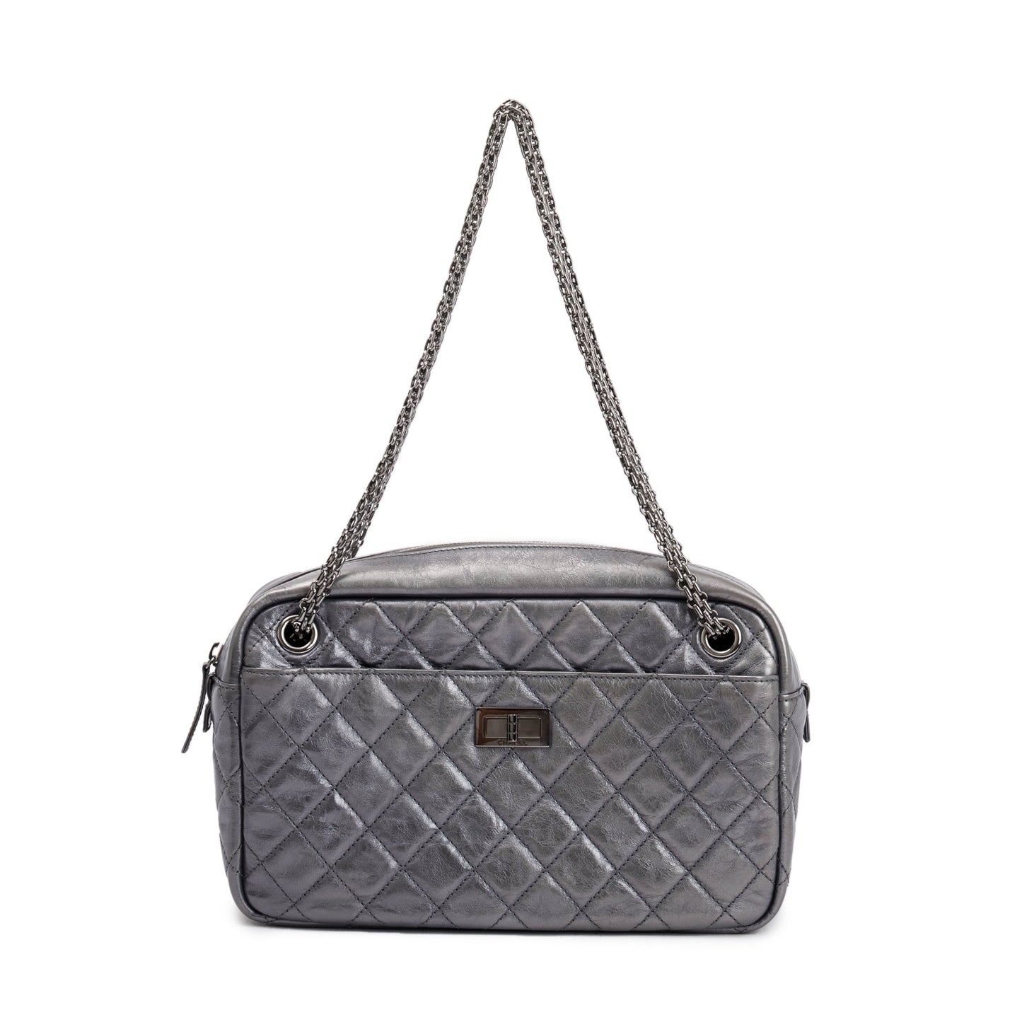 Louis Vuitton Chanel Aged Reissue Camera Leather Calfskin Silver Travel Bag