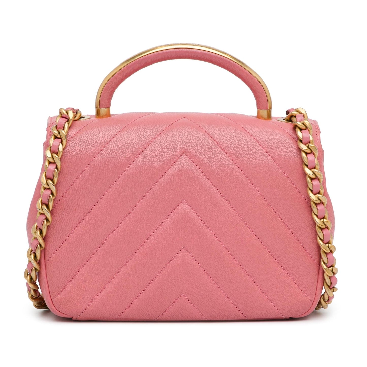 Chanel Small Chevron Lambskin Reversed Round Flap (Shg-Tika51) Bag