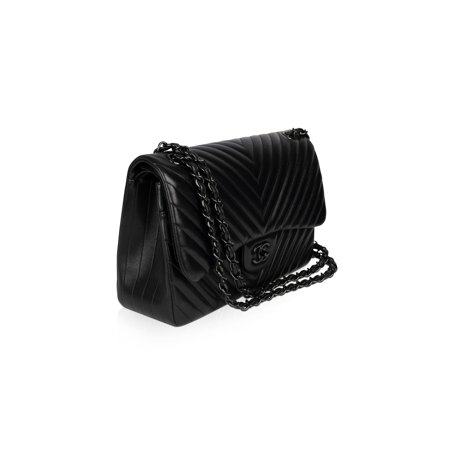 Chanel So Chevron Classic Jumbo Double Black Travel Bag