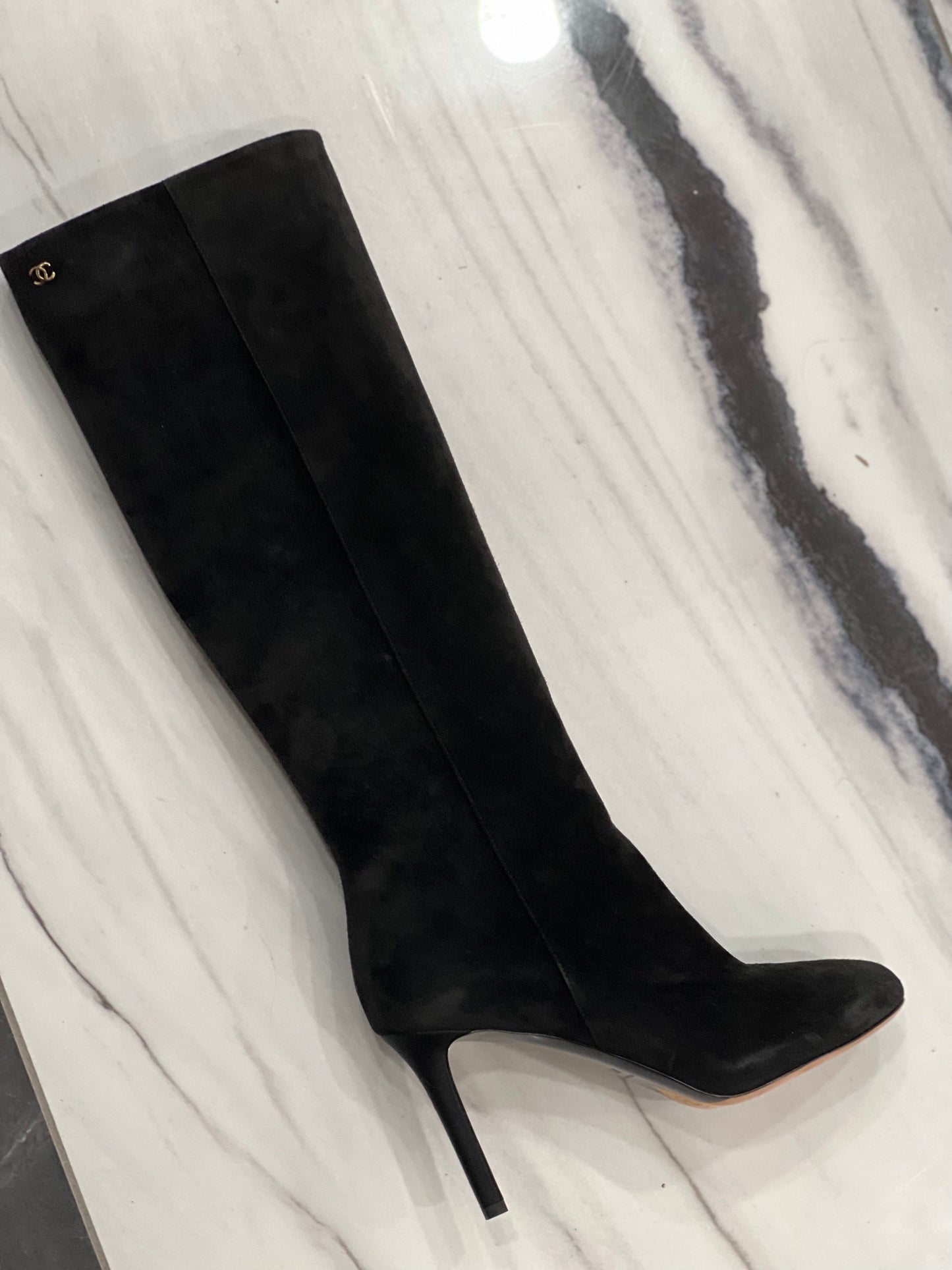 Chanel CC Suede Calfskin Knee High Boots for Women
