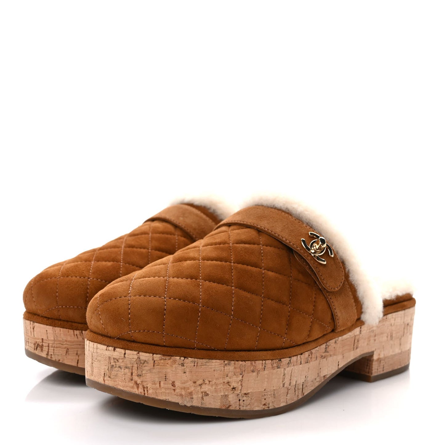 Chanel Suede Turnlock CC Logo Shearling Mule Clogs for Women