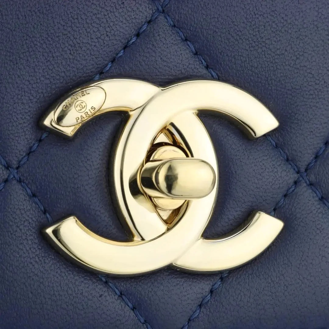 Chanel QUILTED NAVY LAMBSKIN TRENDY CC HANDLE Leather Shoulder Bag