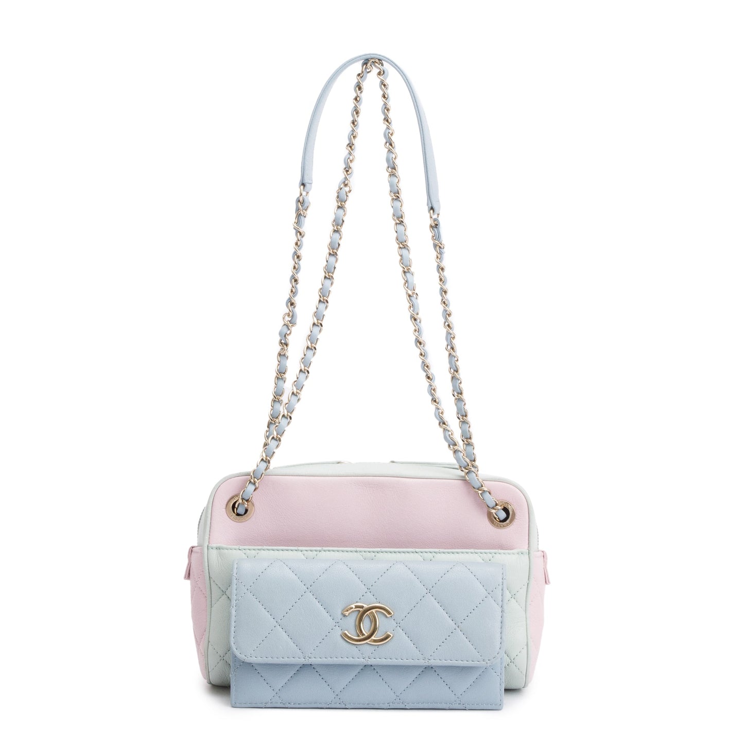 Chanel Tricolour Quilted & Out Camera Leather Calfskin Travel Bag W Insert