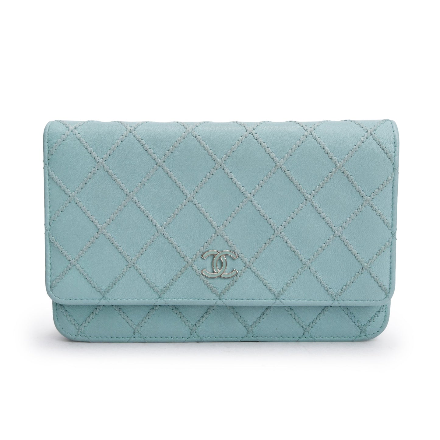 Chanel Turquoise Quilted Diamond Stitch on Leather Calfskin Wallet Case