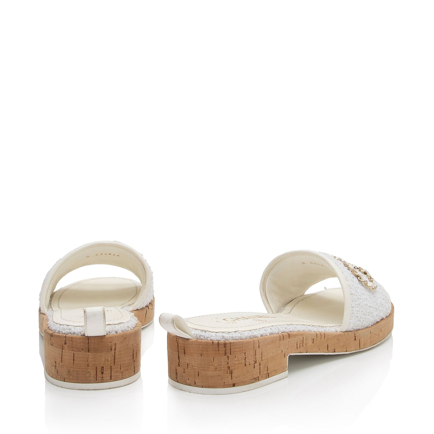 Chanel Tweed Cork Cc Chain Slide Sandals - Size 9.5 39.5 (Shf-76Whqj)