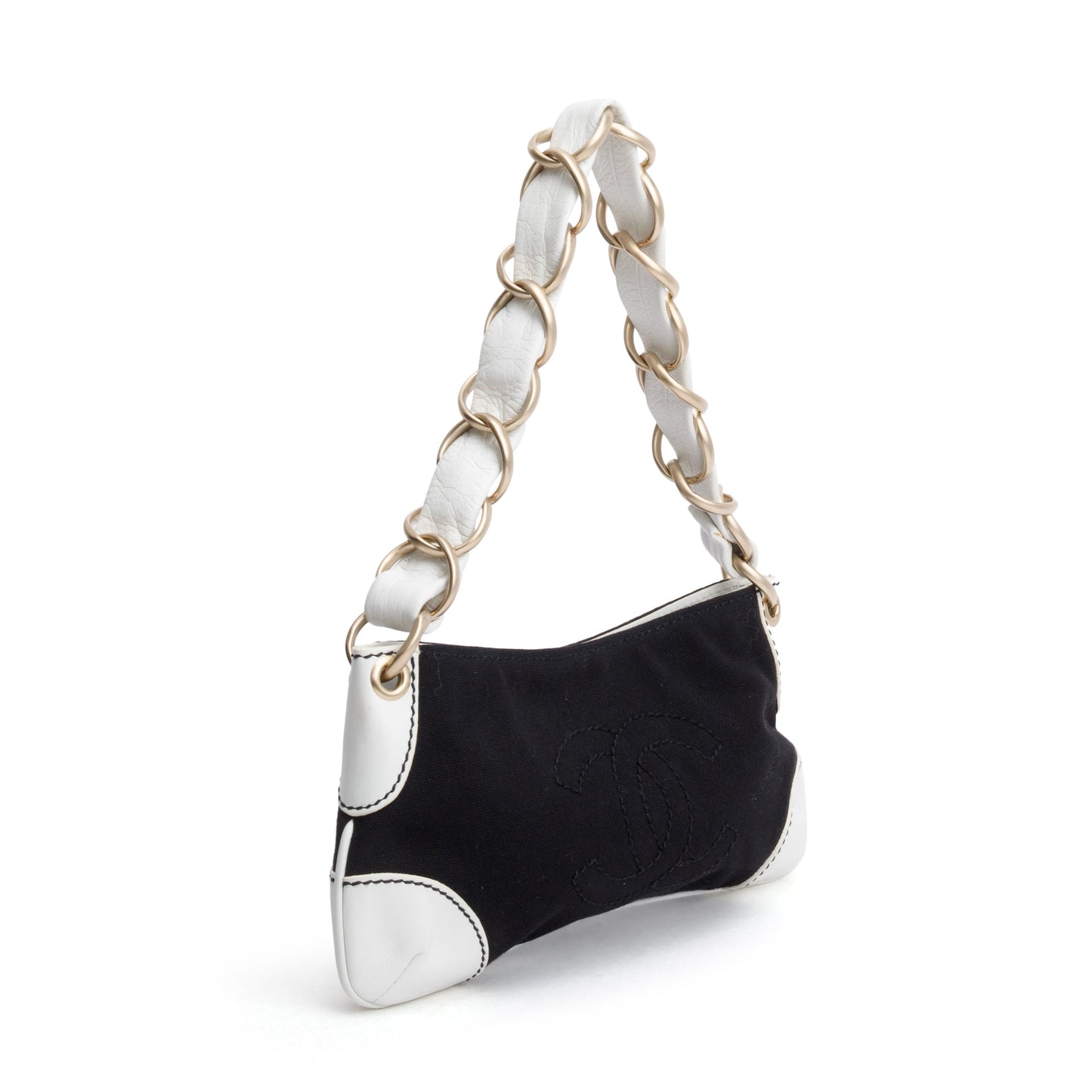 Chanel Trim Olsen CC Pochette Canvas Leather Calfskin Black Travel Bag