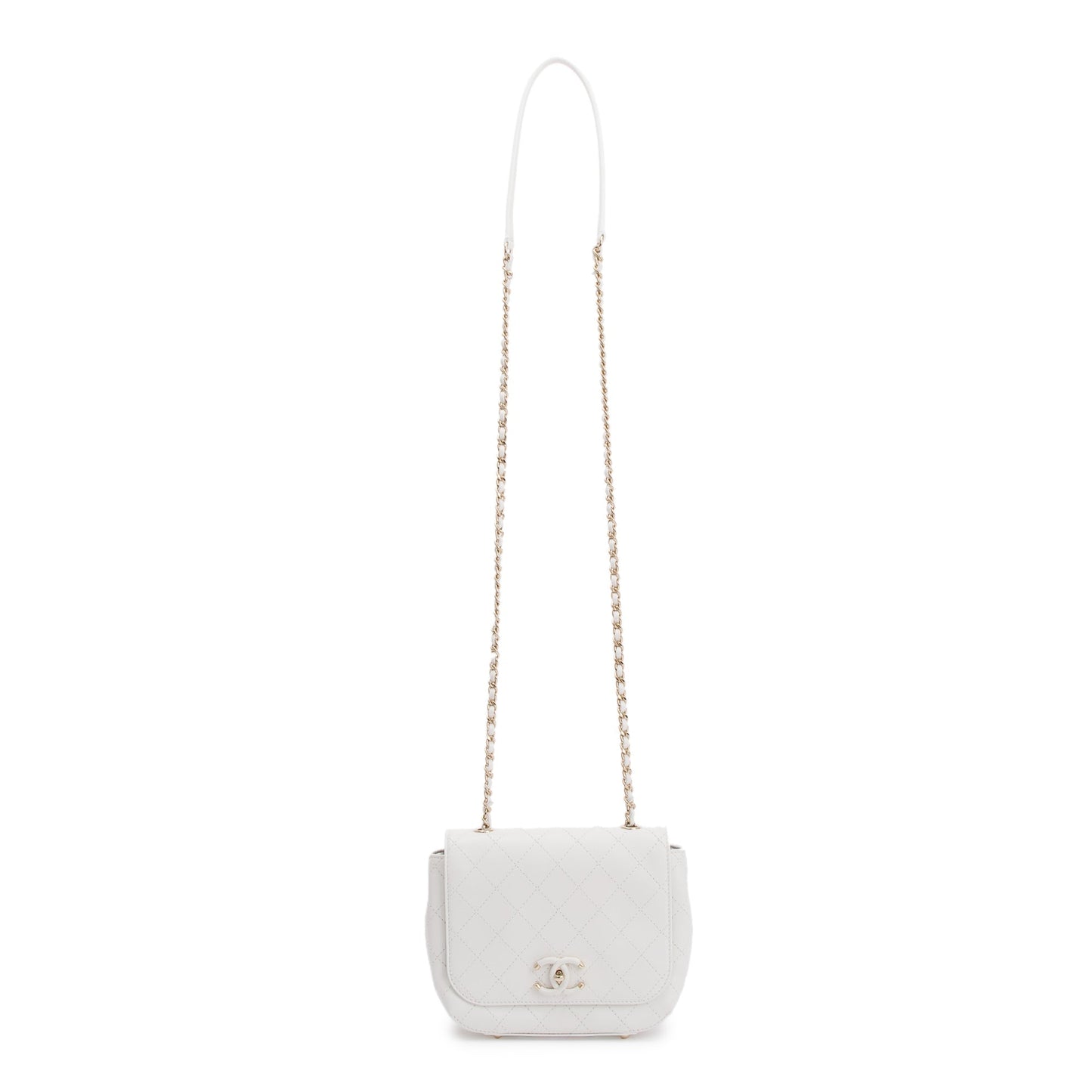 Chanel Quilted CC Flap Leather Calfskin White Travel Bag