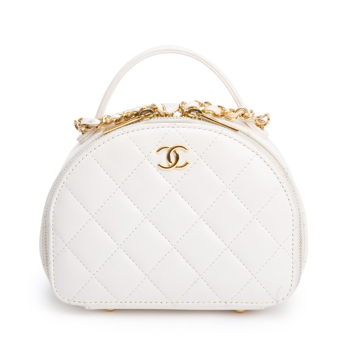 Chanel Quilted Chic Riviera Top Handle Leather Lambskin White Travel Bag