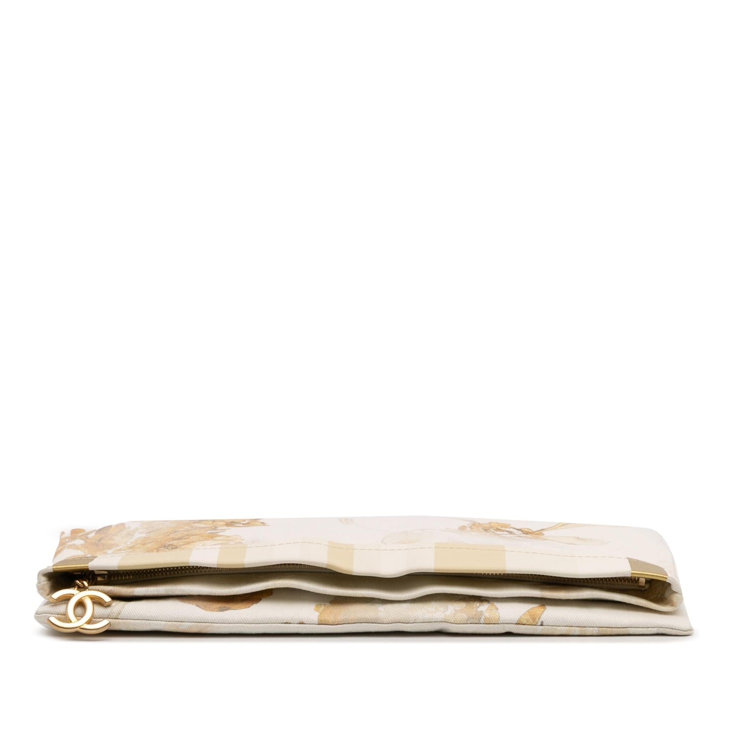 Chanel XL Printed Striped Lambskin Foldover Canvas Clutch Bag