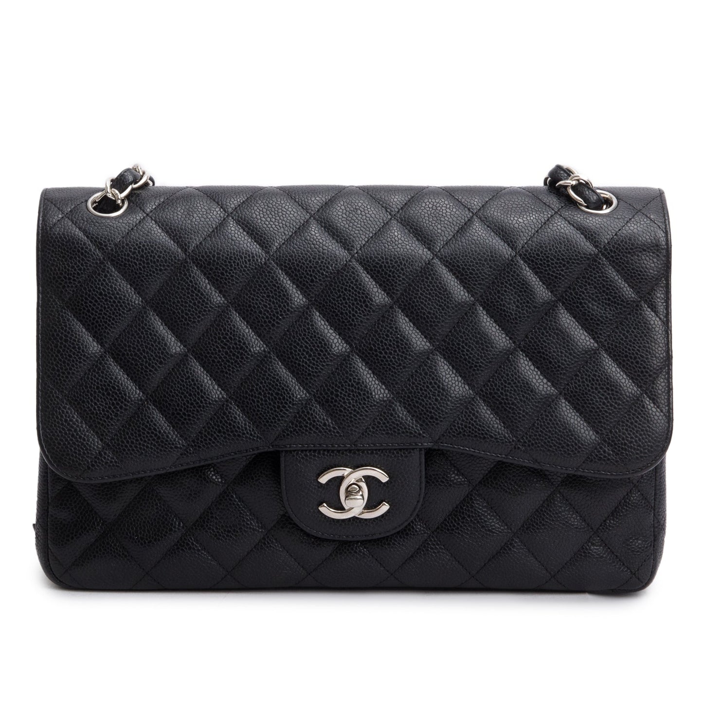 Chanel Caviar Classic Jumbo Double Flap Leather Black Travel Bag 7