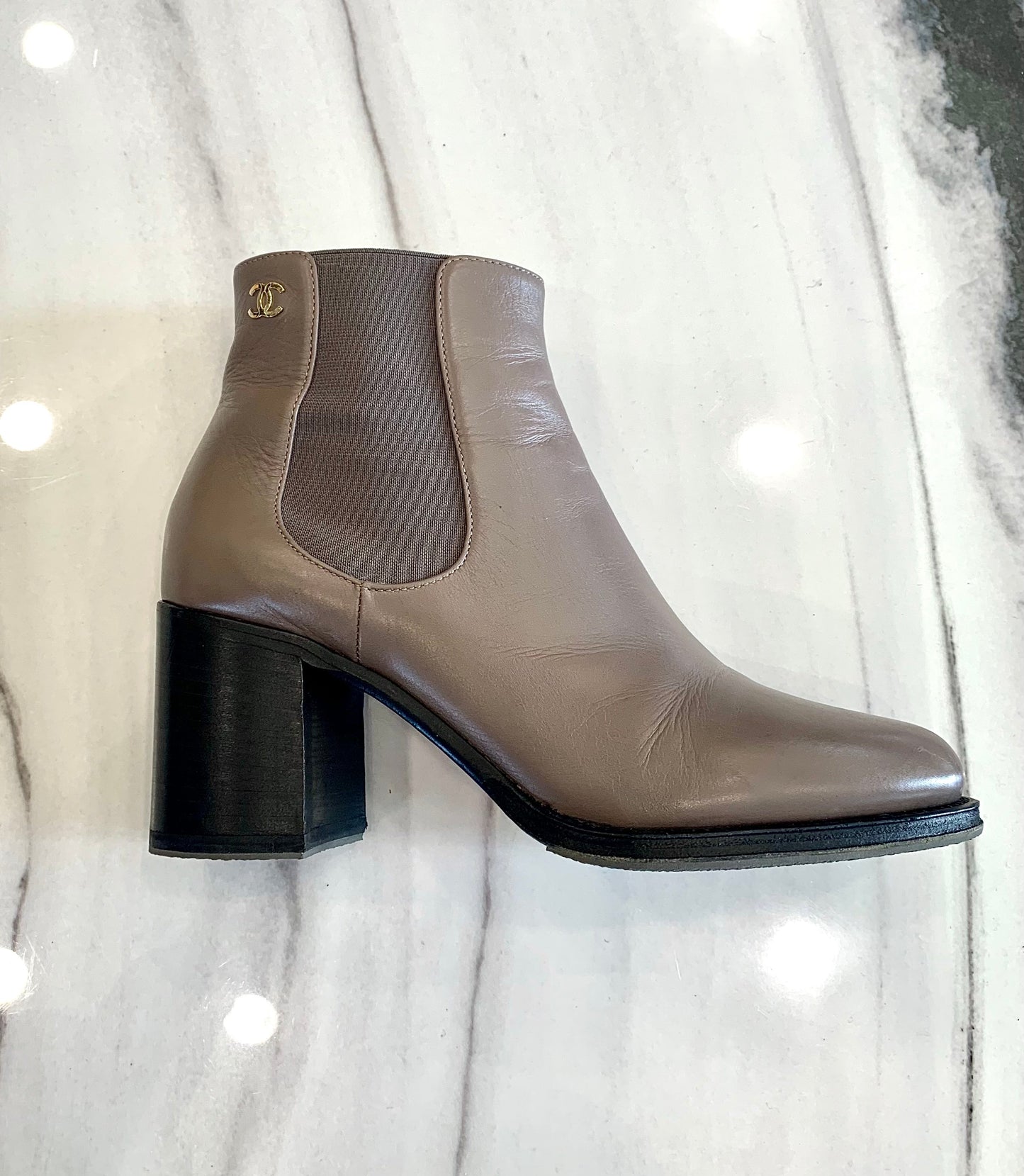 Chanel Brown Leather Chunky Heel Boots for Women