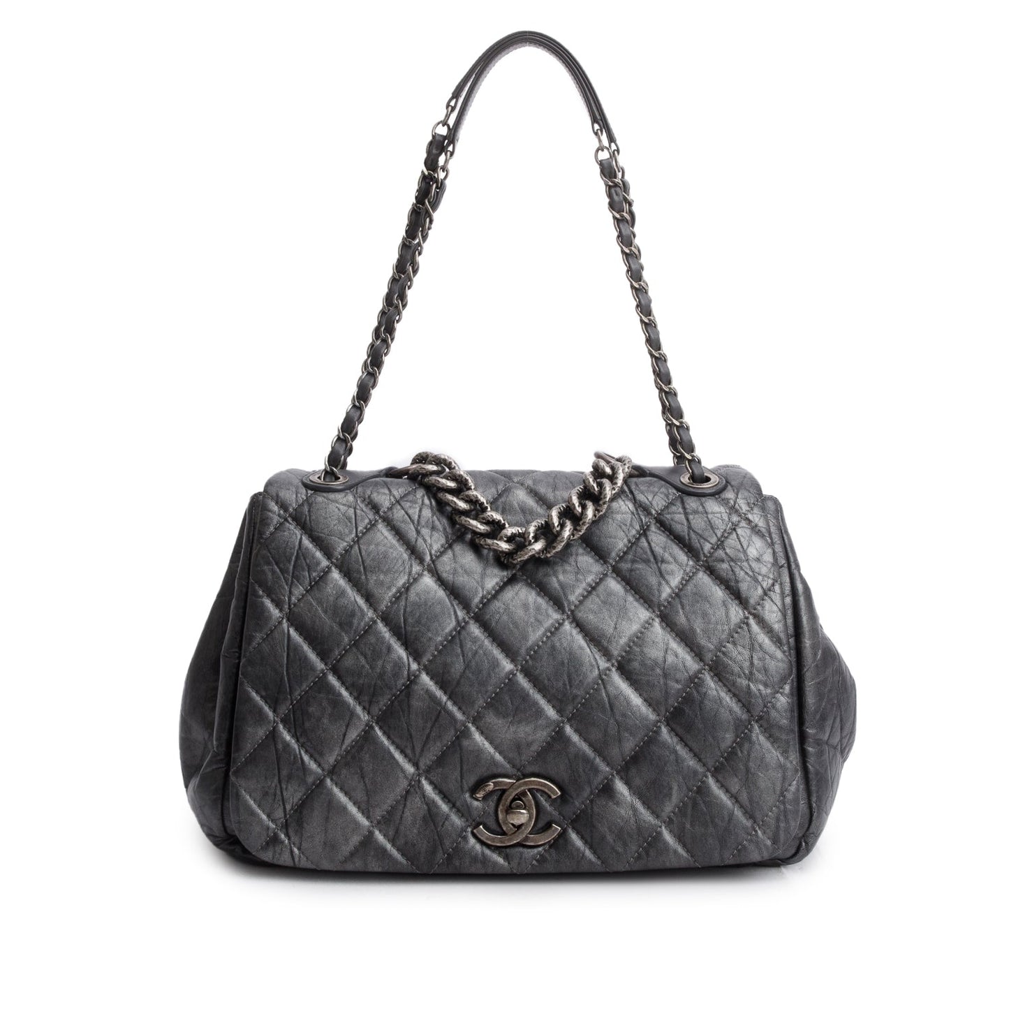 Louis Vuitton Chanel rge Pondicherry Flap Leather Calfskin Silver Travel Bag