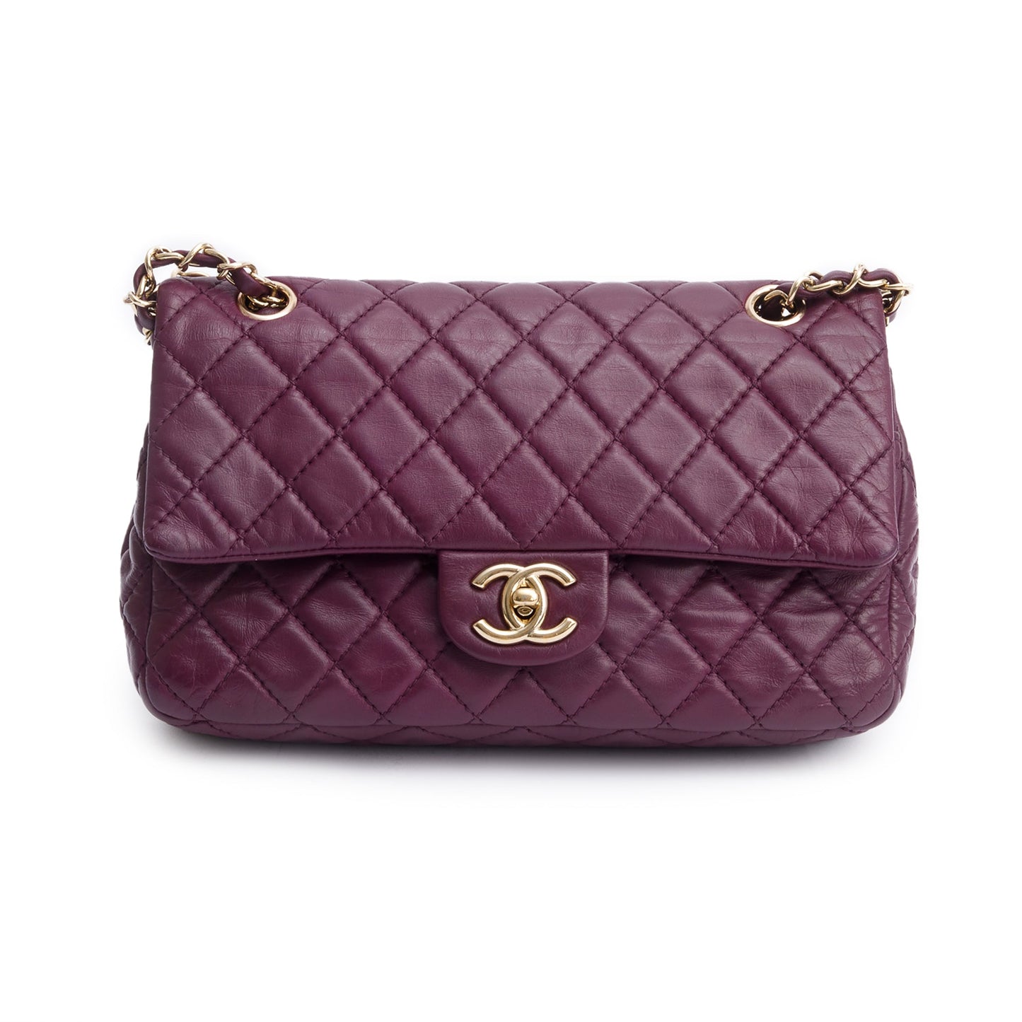 Chanel Purple Quilted Classic Double Flap Leather Calfskin Travel Bag