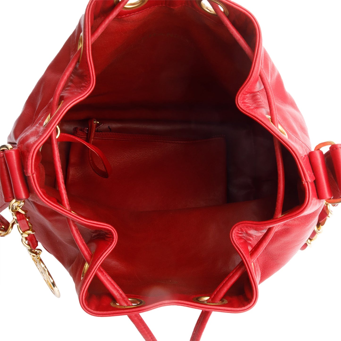 Chanel Quilted CC Bucket Leather Lambskin Red Travel Bag