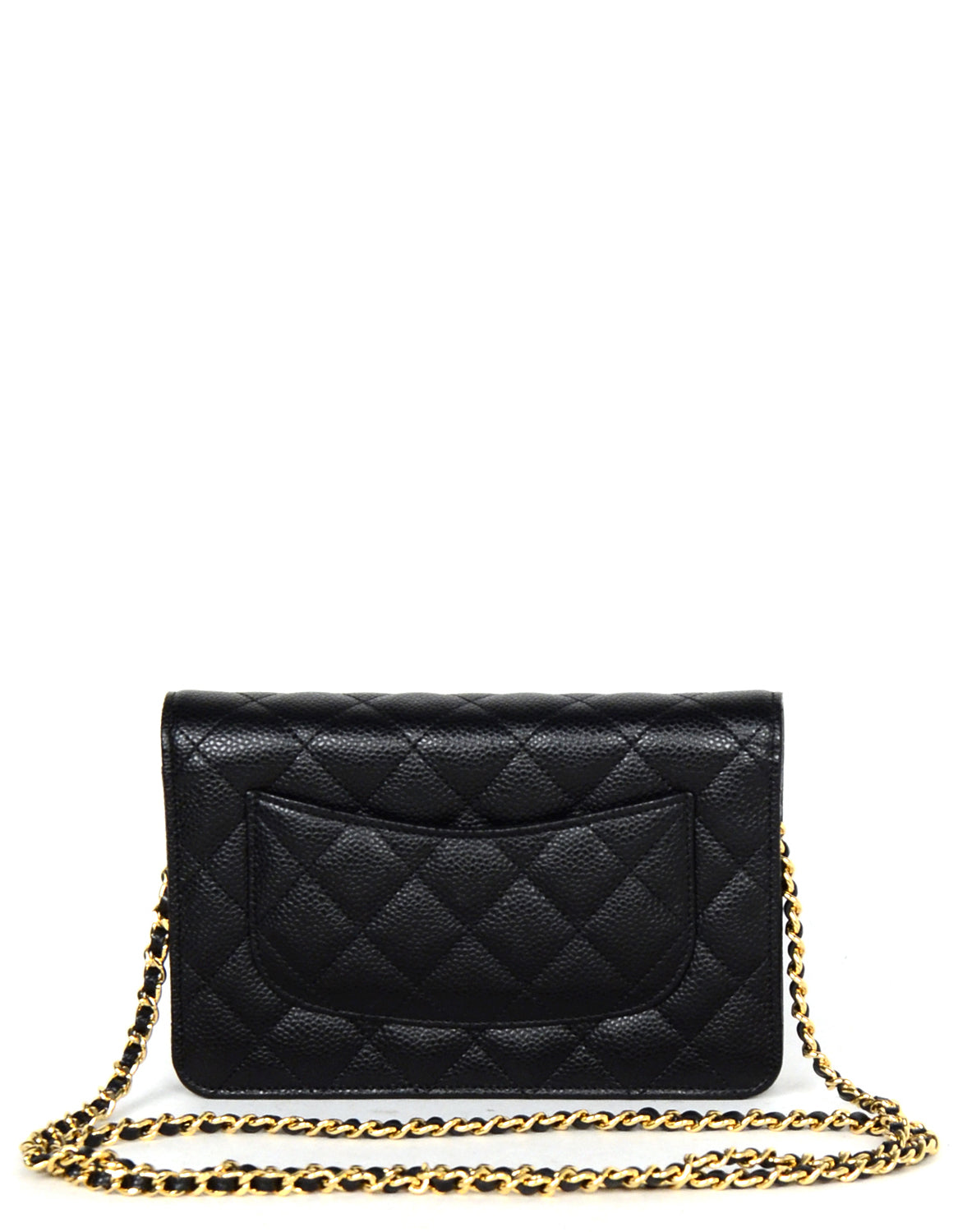 Chanel Black Caviar Leather Quilted Wallet on Chain WOC Women