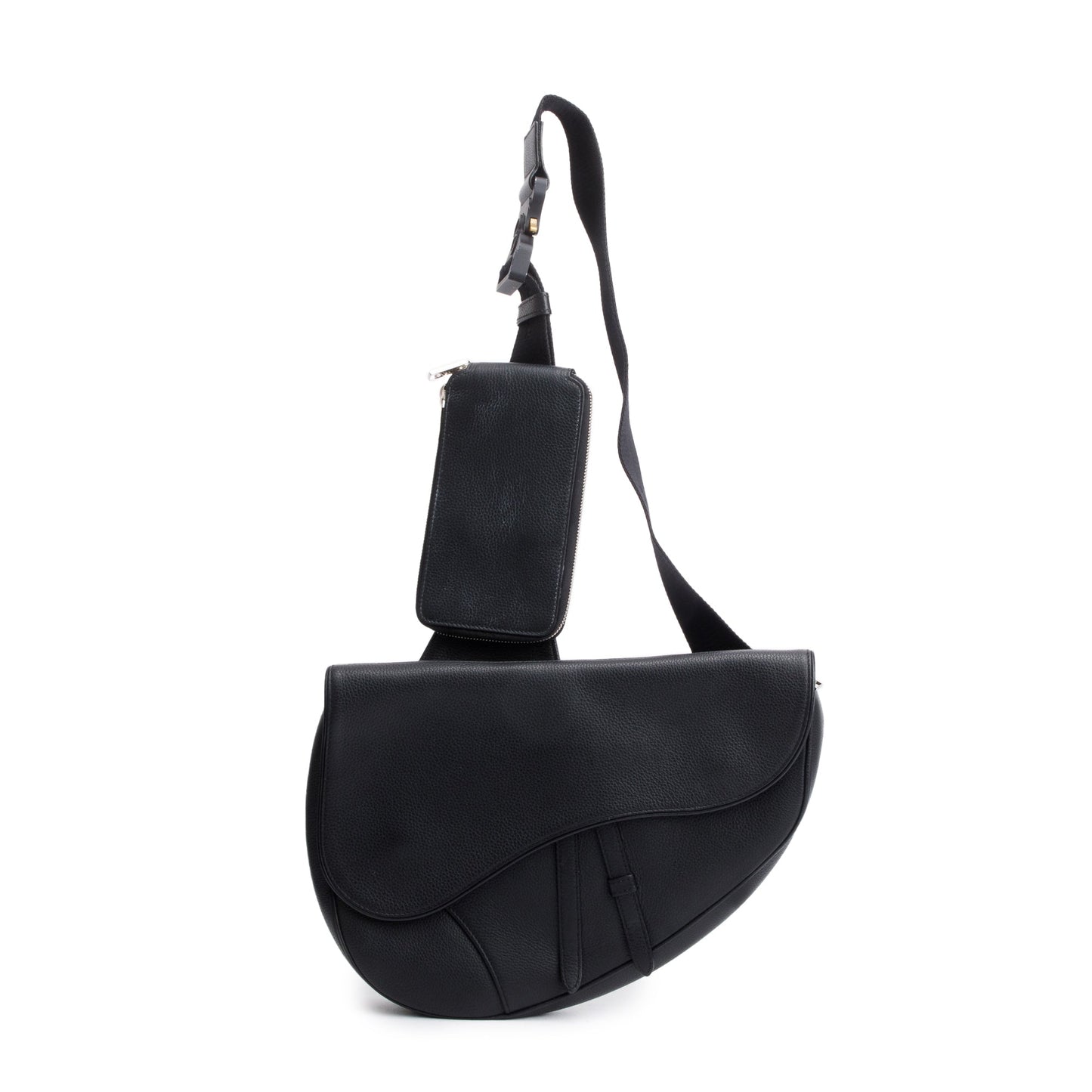 Dior Christian Saddle Bag Leather Black Travel Bag