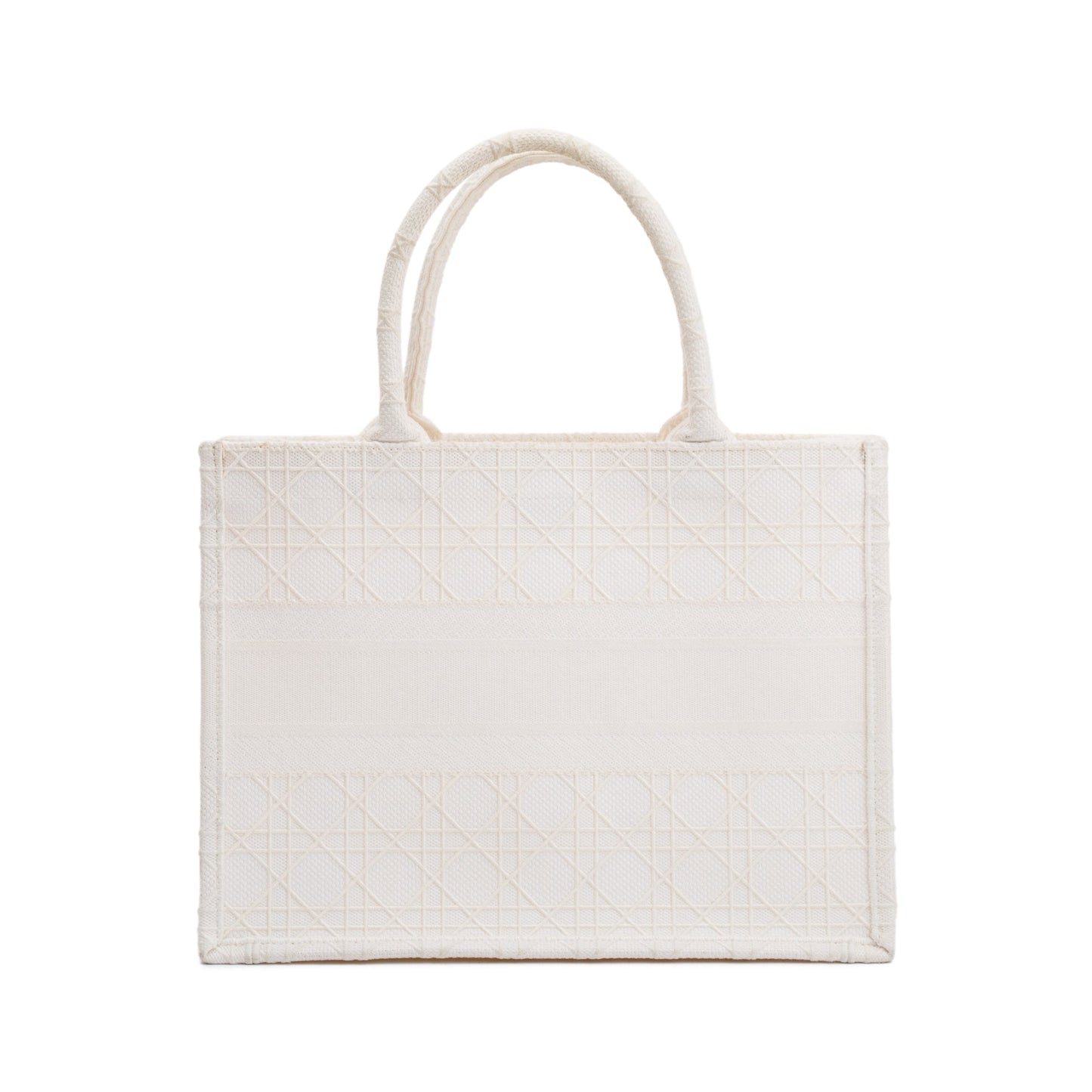Dior Christian Cannage Embroidery Book Tote Handbag White Medium Tote Bag