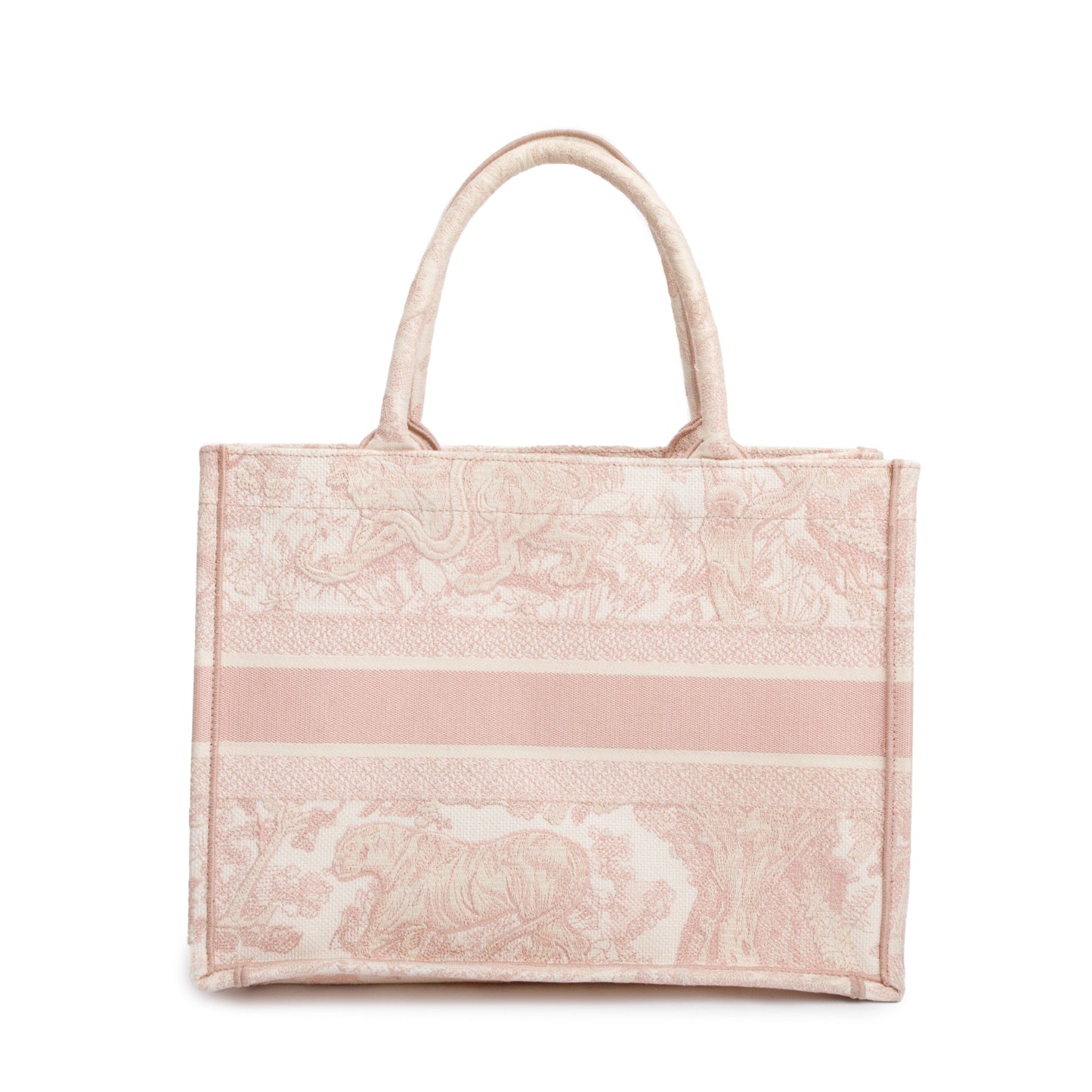 Dior Christian Ecru And Toile De Jouy Embroidery Pink Medium Tote Bag