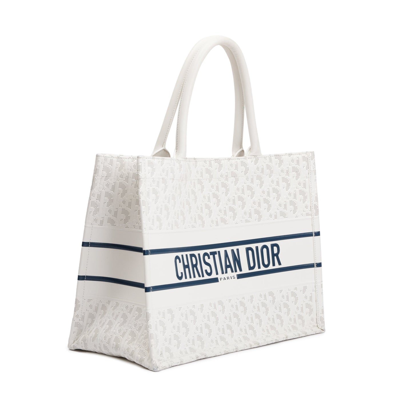 Dior Christian Oblique Embossed Book Tote Handbag Leather White Tote Bag