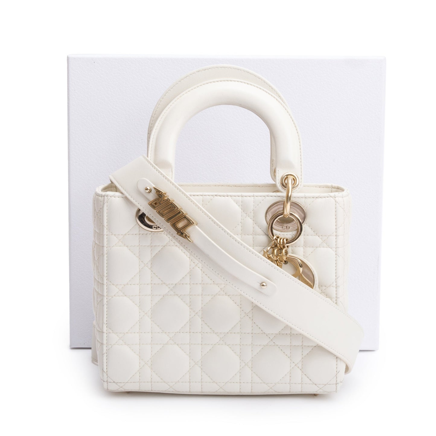 Dior Christian Cannage Lambskin Lady My Abc Bag Leather White Travel Bag