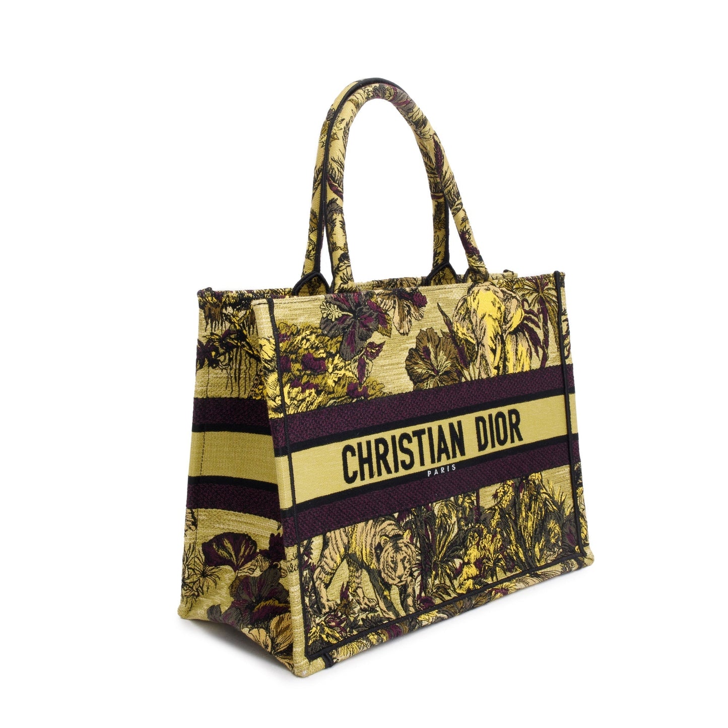 Dior Christian Toile De Jouy Voyage Embroidery Book Canvas Medium Tote Bag