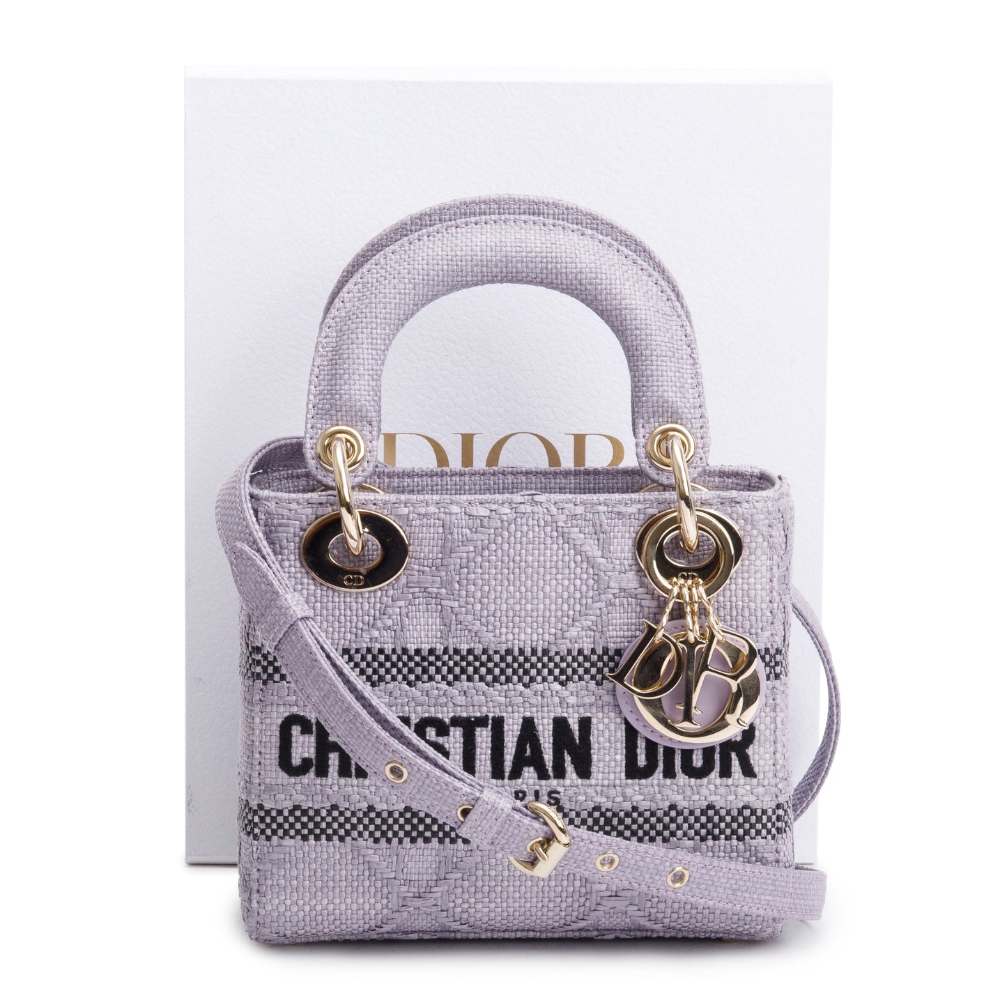Dior Christian Purple Cannage Lady D Lite Bag Raffia Mini Travel Bag