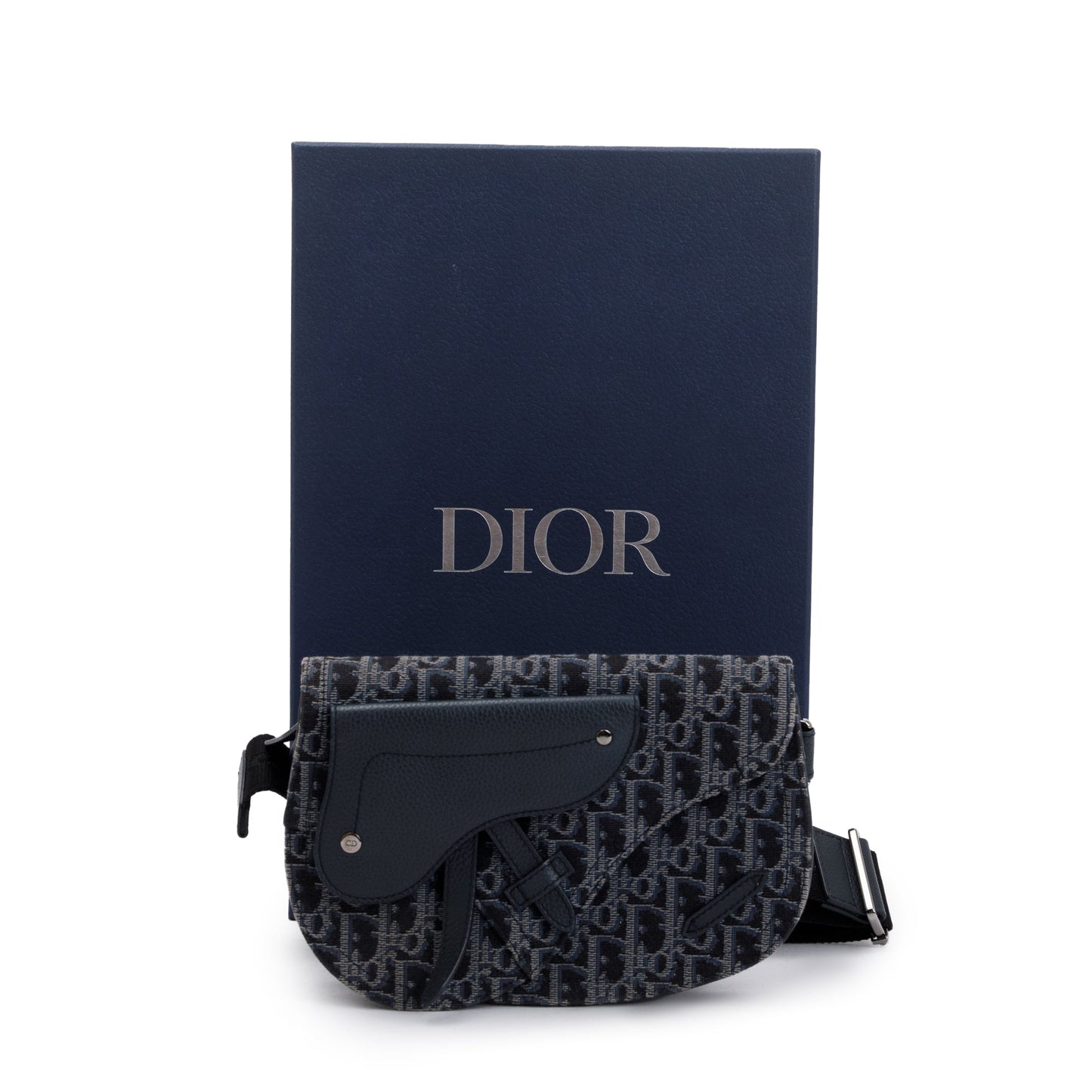 Dior Christian Oblique Jacquard Saddle Pouch Handbag Black Travel Bag