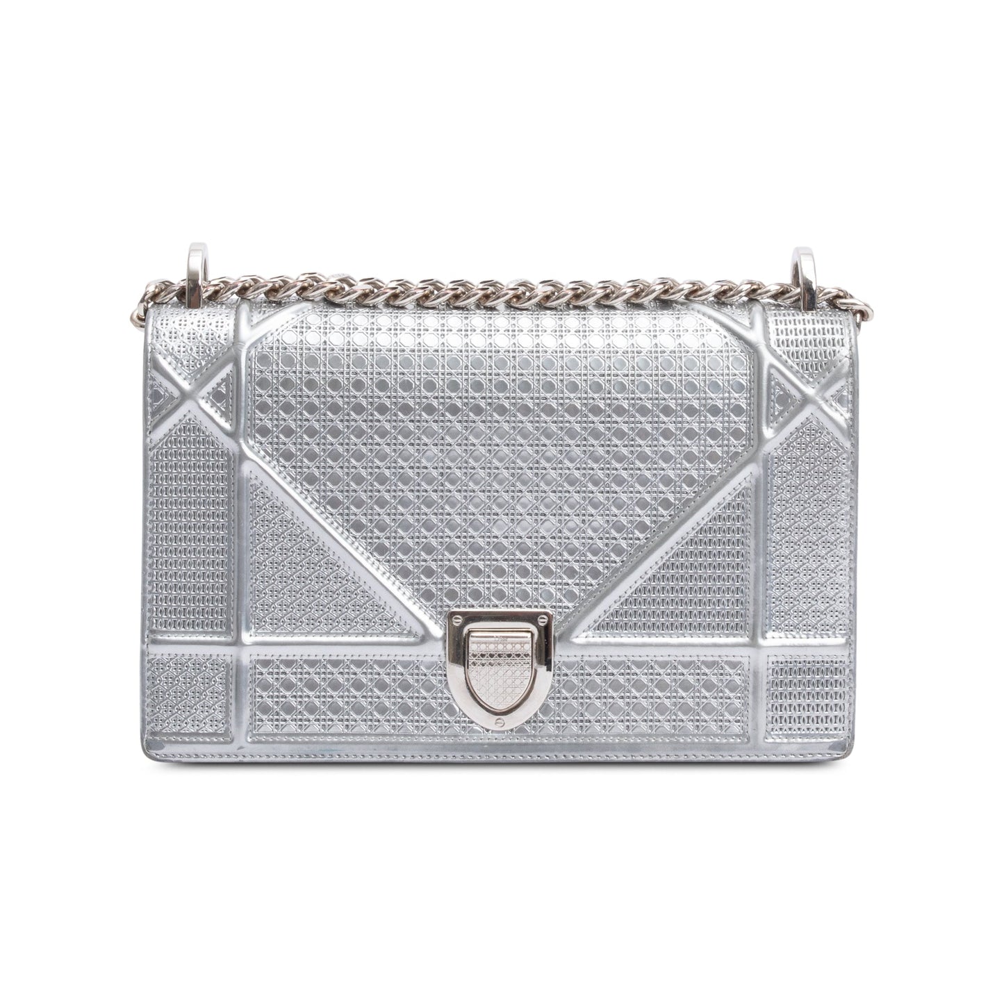 Dior Christian Metallic Microcannage ama Shoulder Bag Silver Large