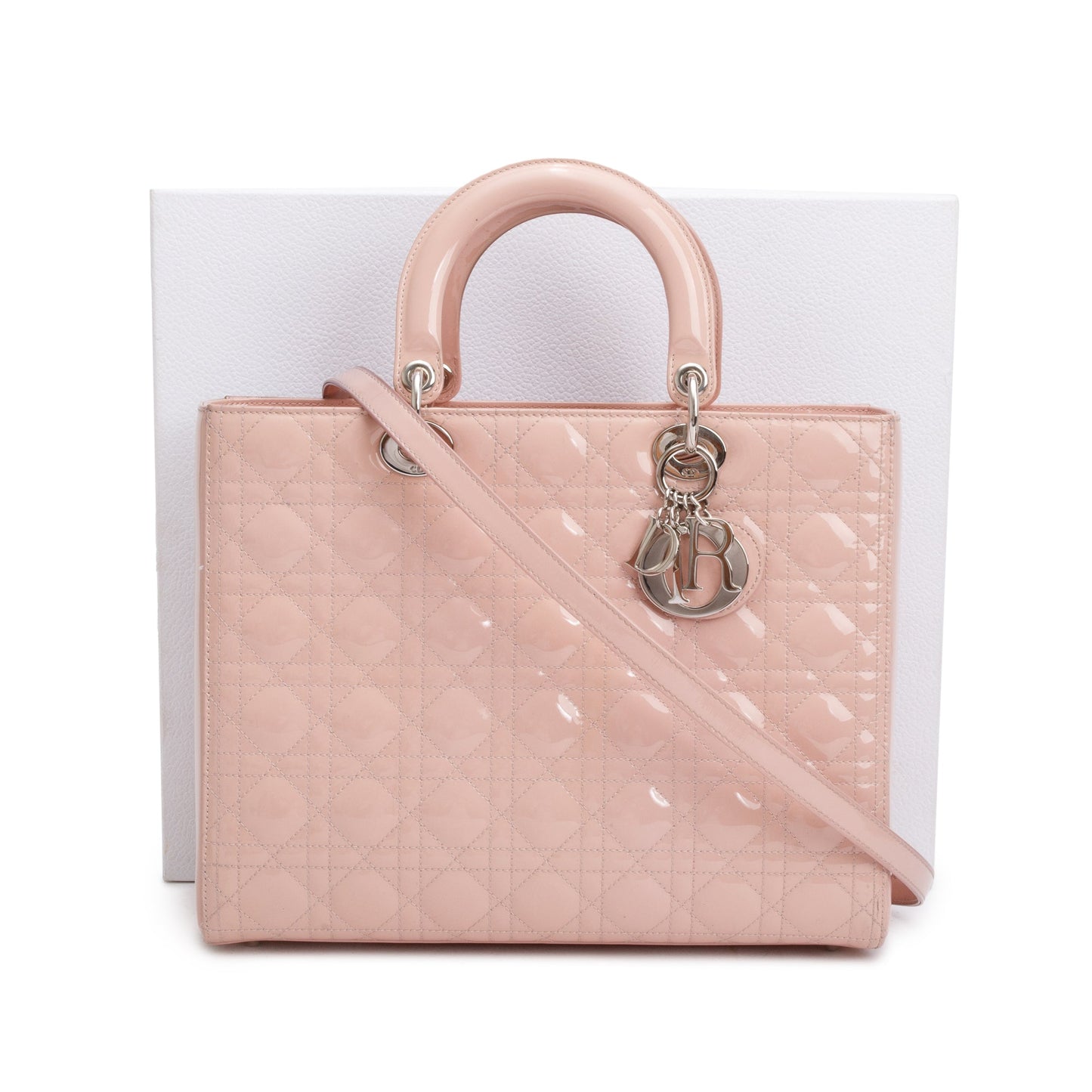 Dior Christian Cannage Patent Lady Bag Leather Pink Travel Bag