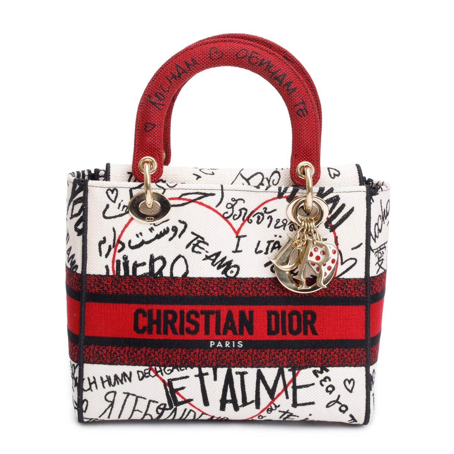 Dior Christian Red amour Graffiti Medium Lady Di Canvas Black Travel Bag