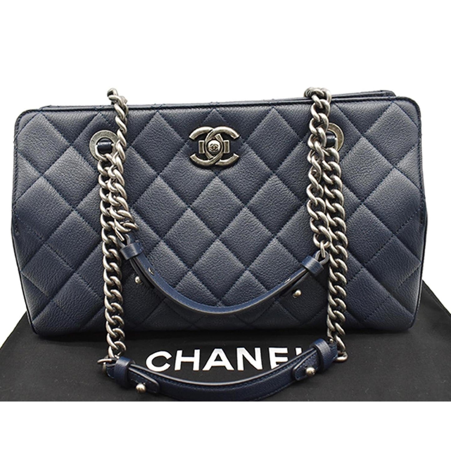 Chanel City Rock Quilted Shopping Leather Blue Travel Bag