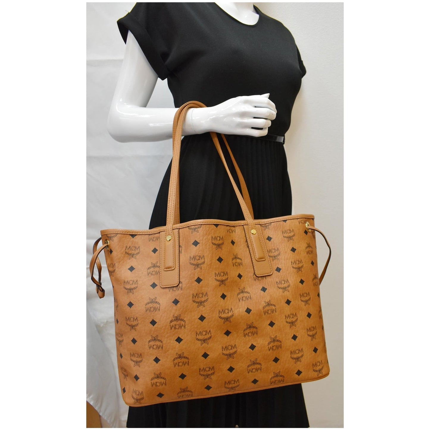MCM Reversible Liz Visetos Shopper Tote Bag Canvas Brown
