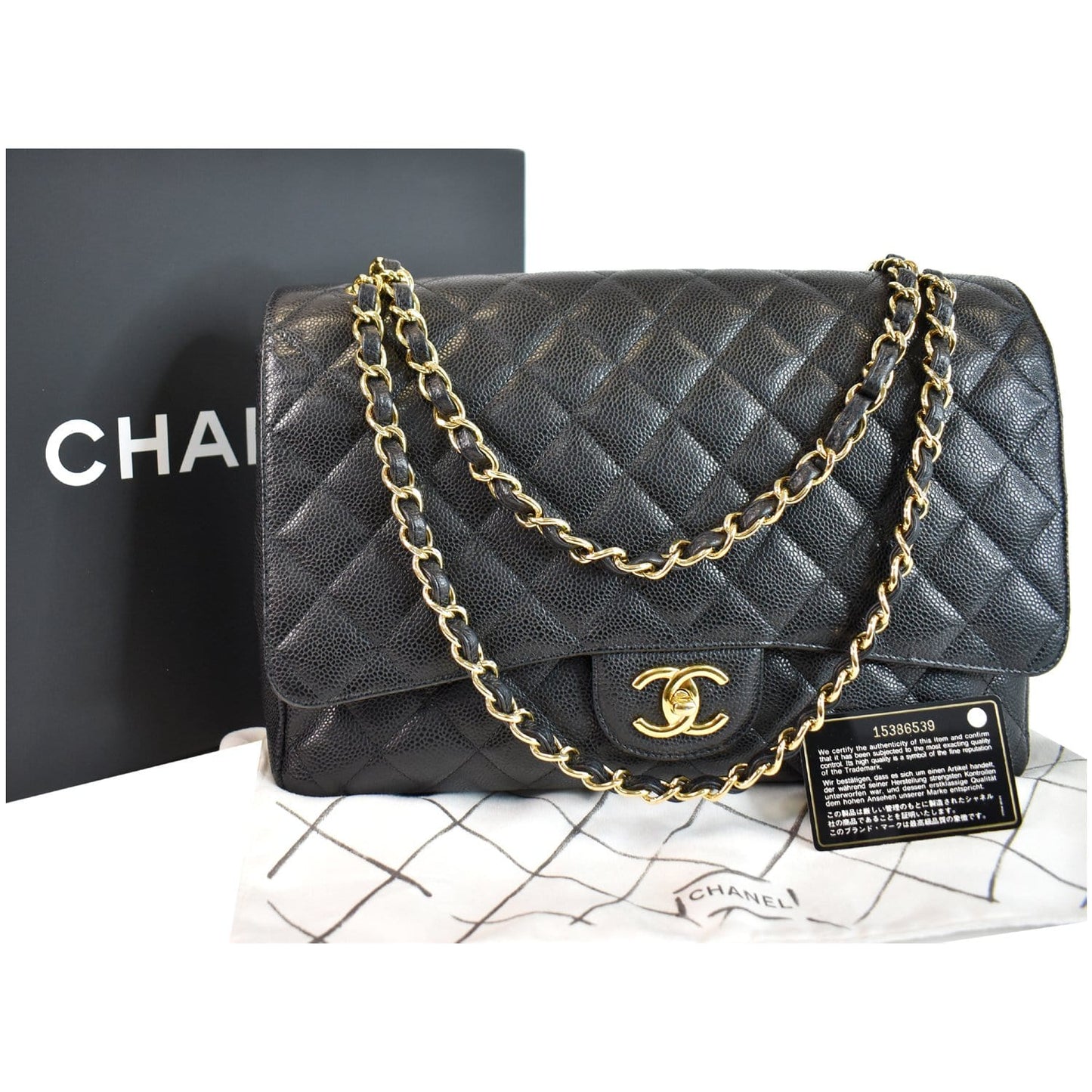 Chanel Maxi Double Caviar Shoulder Bag Leather Black