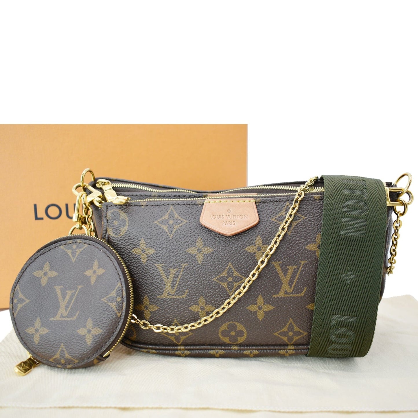 Louis Multi Pochette Accessories Shoulder Bag Khaki Brown