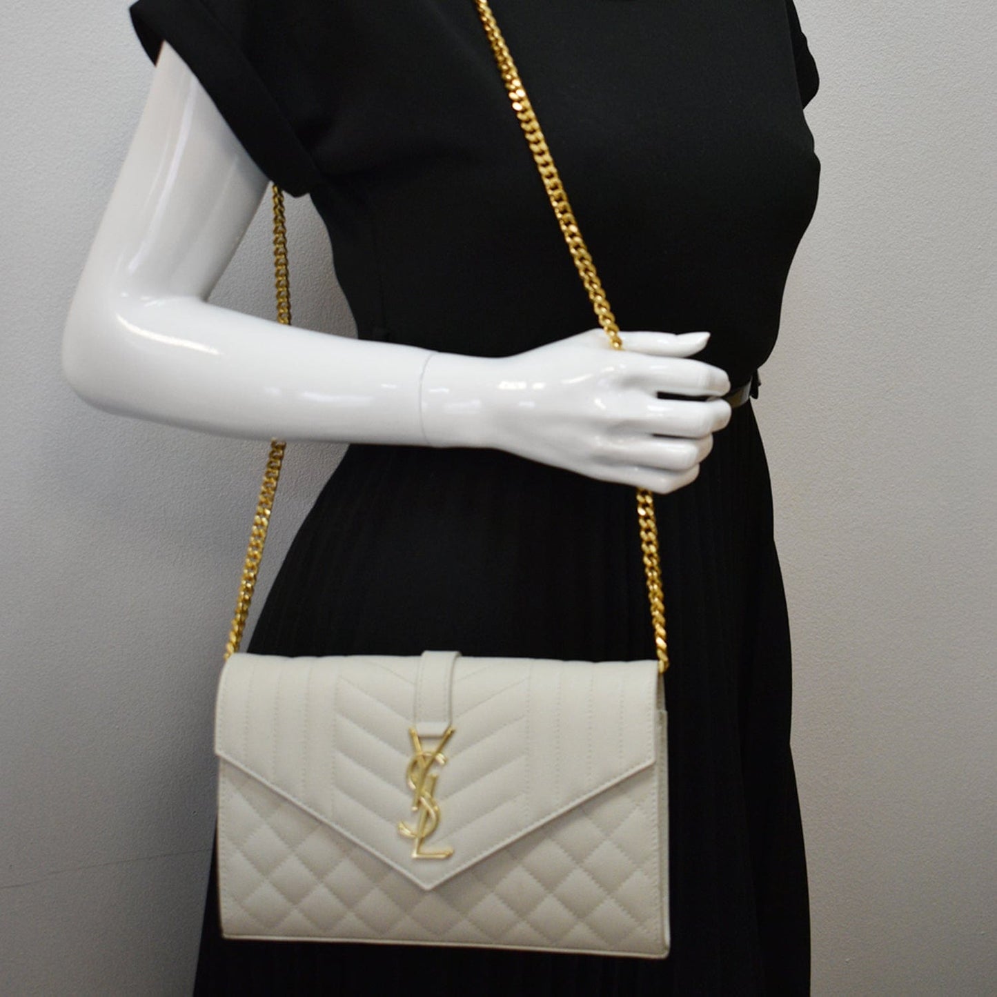 YSL Saint Laurent Saint Mix Matelassé Grain De Poudre Wallet Cream Small Crossbody Bag