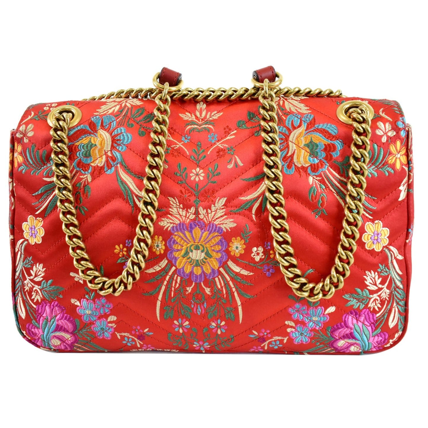 Gucci Marmont Floral Jacquard Shoulder Bag Matelasse Red