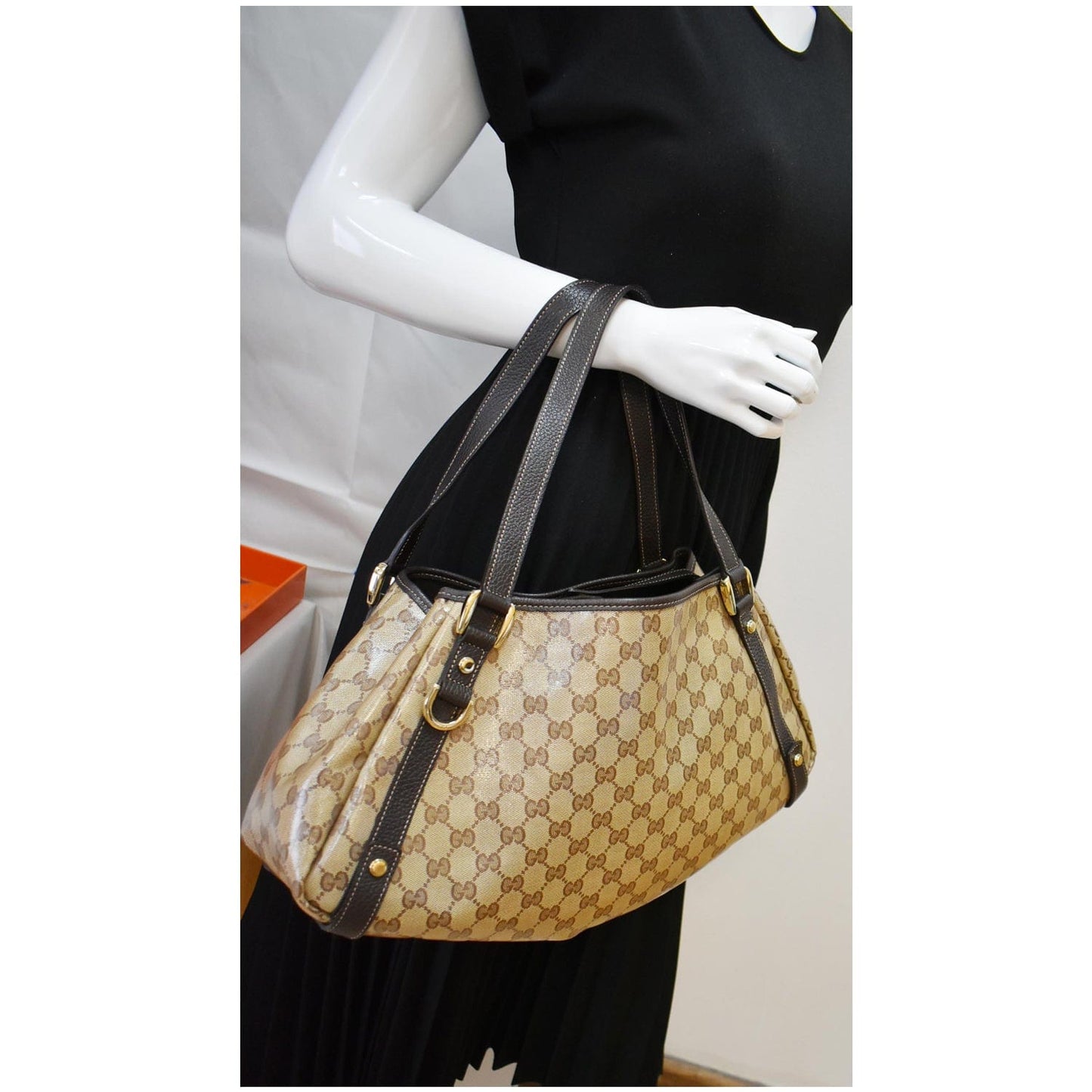 Gucci Abbey Coated Shoulder Bag Canvas Beige