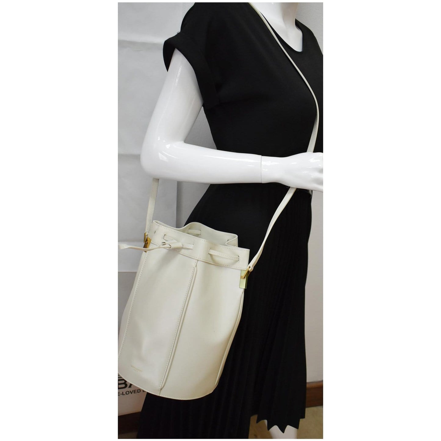 YSL Saint Laurent Saint Talitha Bucket Crossbody Bag Leather White