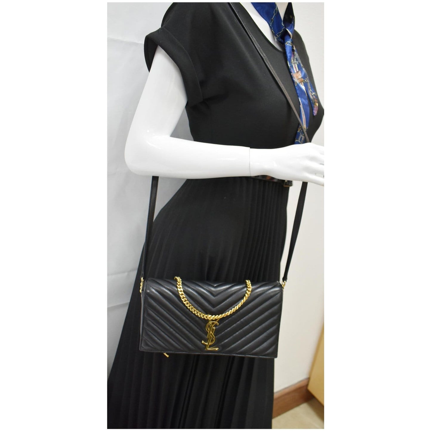 YSL Saint Laurent Saint Kate Chevron Shoulder Bag Leather Black