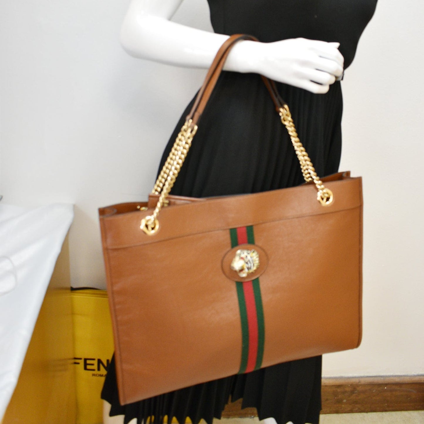 Gucci Rajah Tote Shoulder Bag Leather Brown